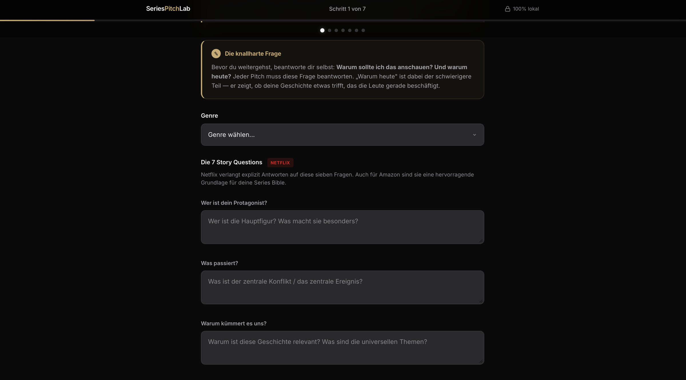 SeriesPitchLab — Schritt 1: Story Questions
