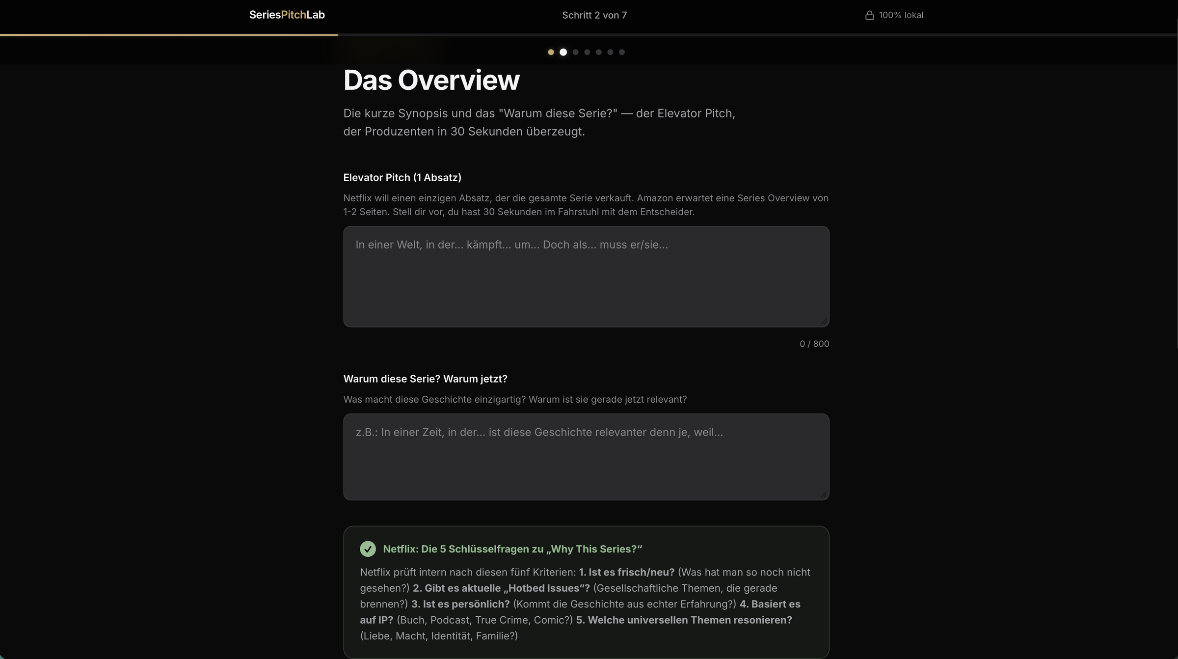 SeriesPitchLab — Schritt 2: Das Overview